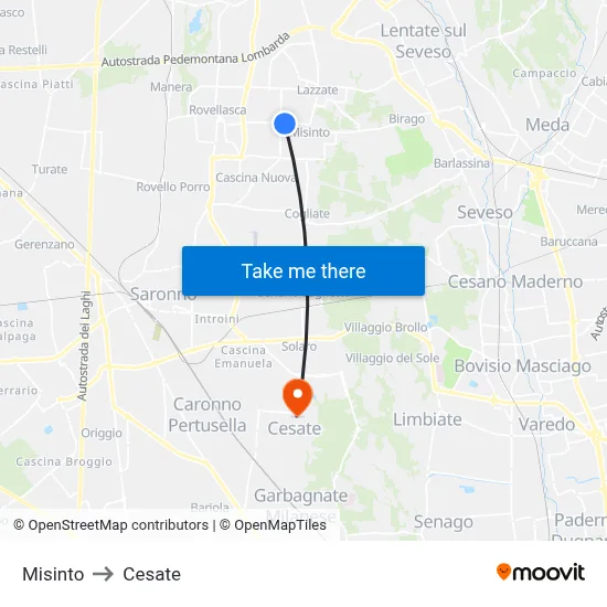 Misinto to Cesate map