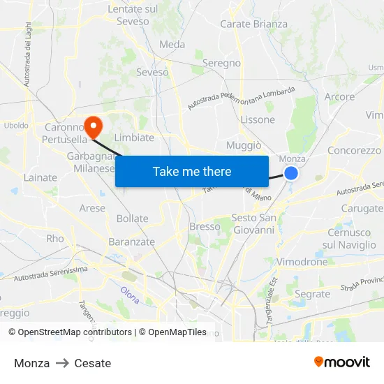 Monza to Cesate map
