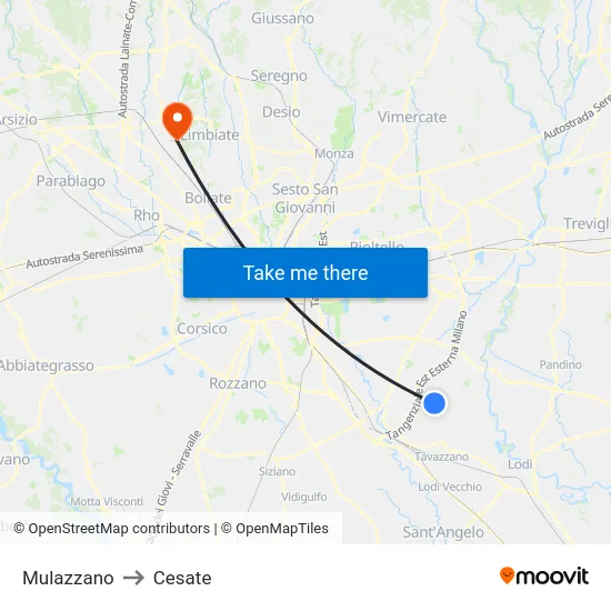 Mulazzano to Cesate map
