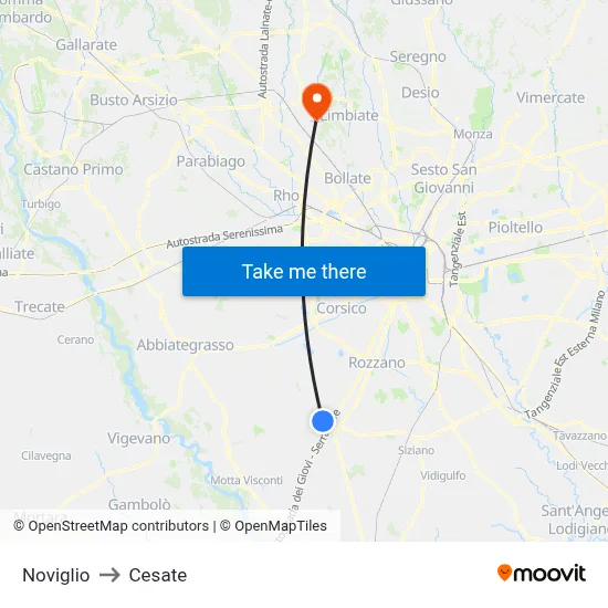Noviglio to Cesate map