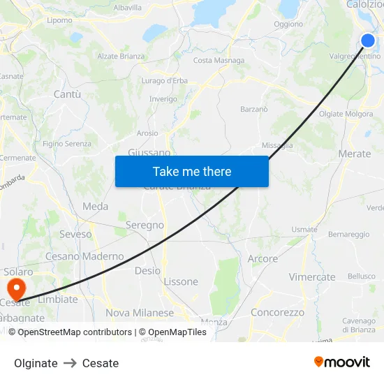 Olginate to Cesate map