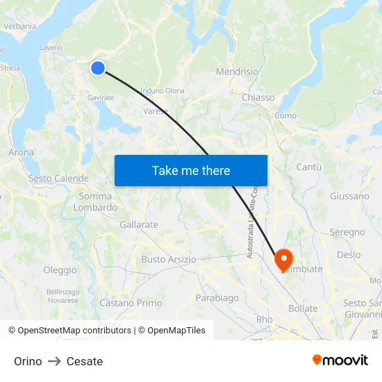 Orino to Cesate map