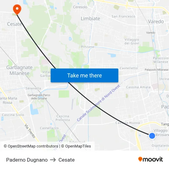 Paderno Dugnano to Cesate map