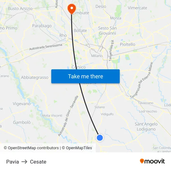 Pavia to Cesate map