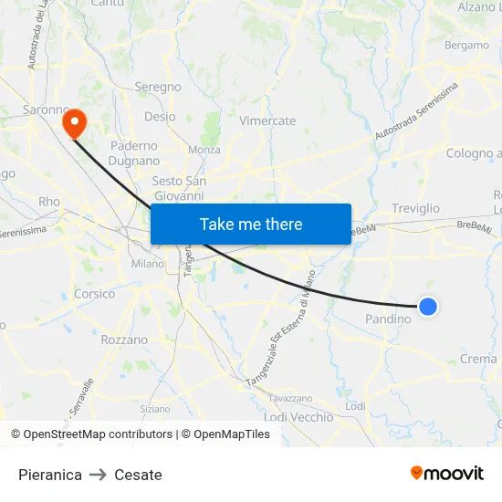 Pieranica to Cesate map