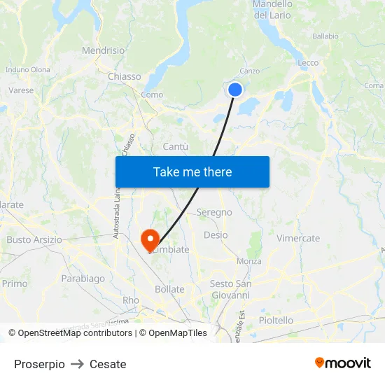 Proserpio to Cesate map
