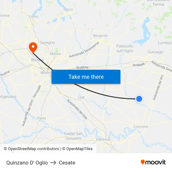 Quinzano D' Oglio to Cesate map