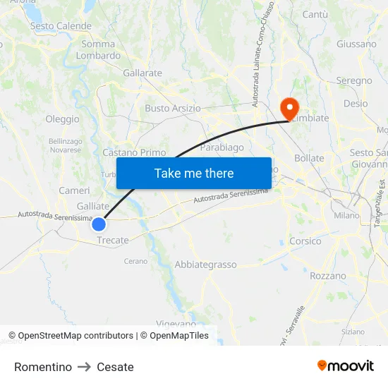 Romentino to Cesate map