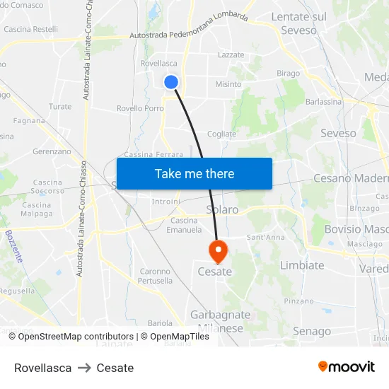 Rovellasca to Cesate map