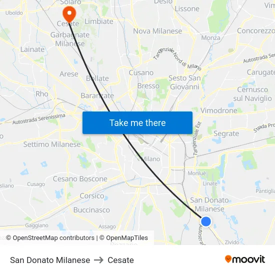 San Donato Milanese to Cesate map