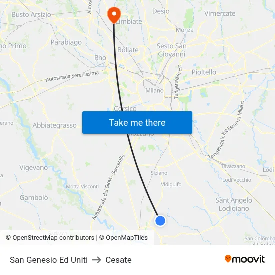 San Genesio Ed Uniti to Cesate map