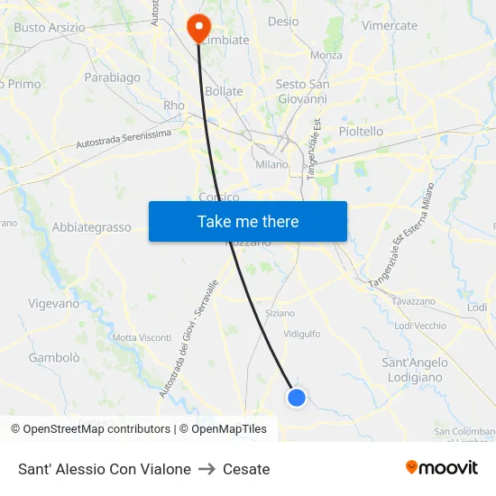 Sant' Alessio Con Vialone to Cesate map