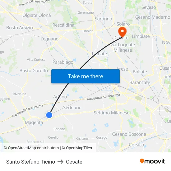 Santo Stefano Ticino to Cesate map
