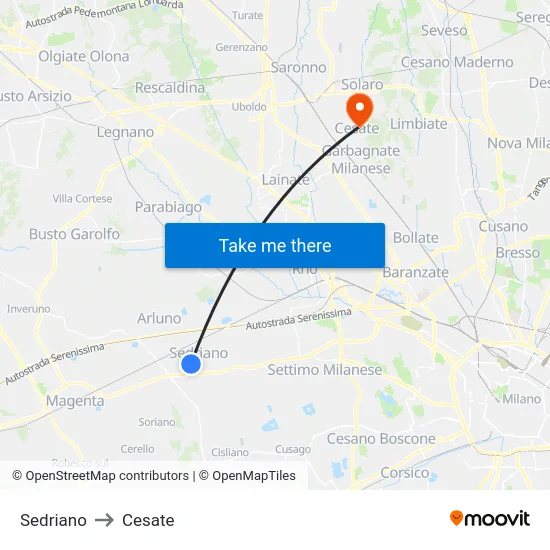 Sedriano to Cesate map