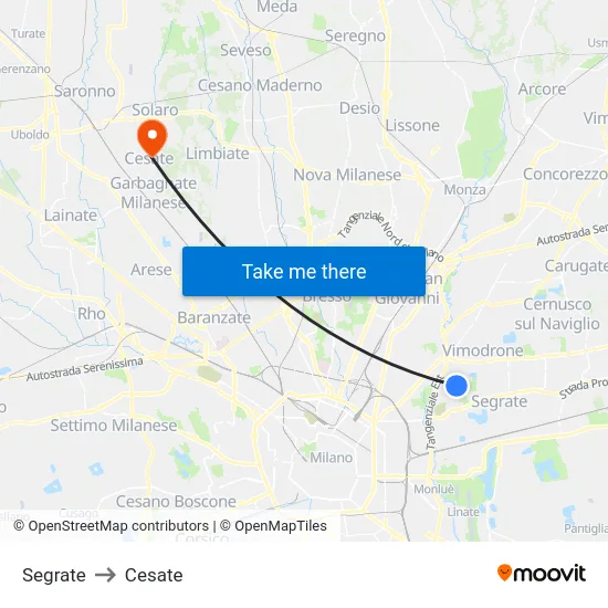 Segrate to Cesate map