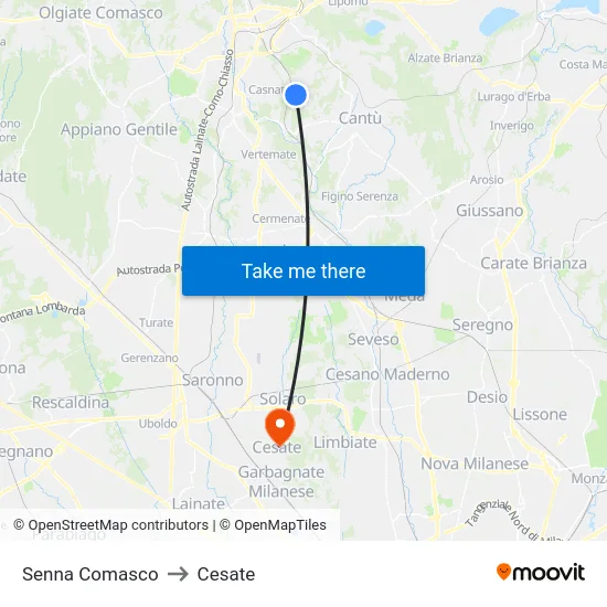 Senna Comasco to Cesate map