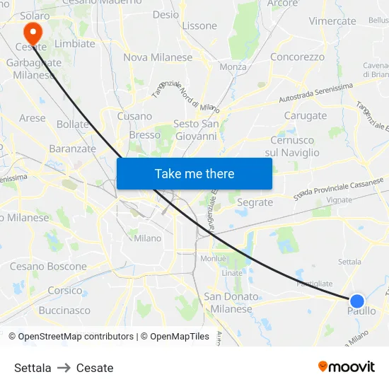 Settala to Cesate map