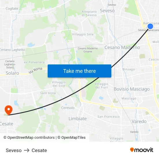 Seveso to Cesate map