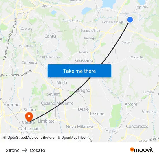 Sirone to Cesate map