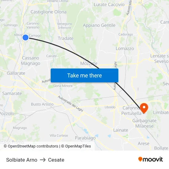 Solbiate Arno to Cesate map