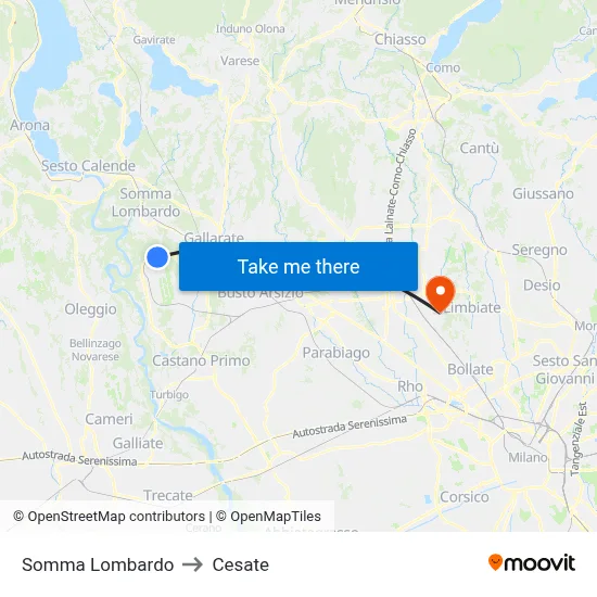 Somma Lombardo to Cesate map