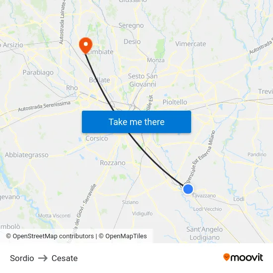 Sordio to Cesate map