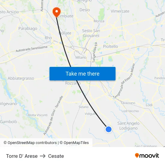 Torre D' Arese to Cesate map