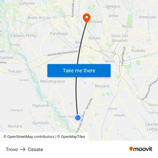 Trovo to Cesate map