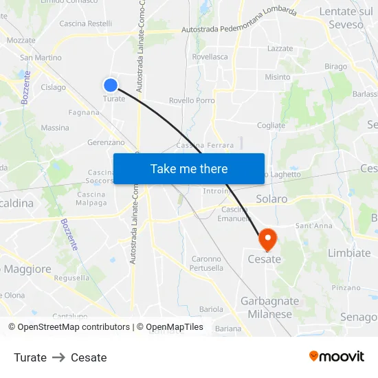 Turate to Cesate map