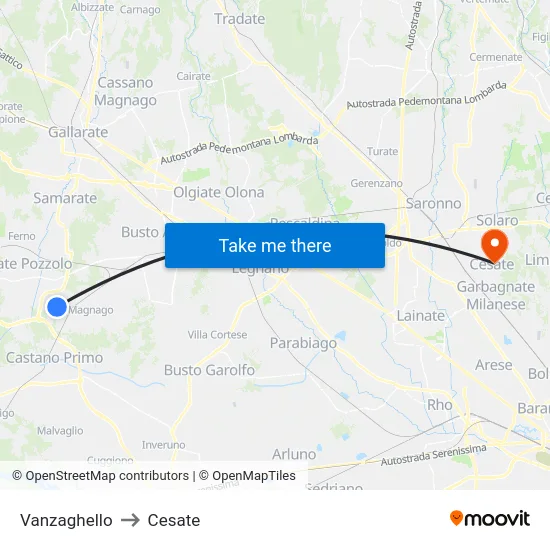 Vanzaghello to Cesate map
