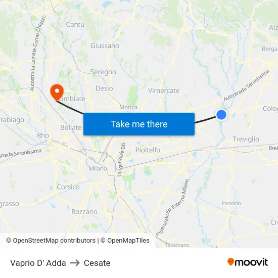 Vaprio D' Adda to Cesate map
