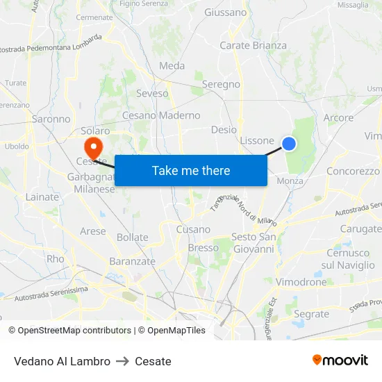 Vedano Al Lambro to Cesate map