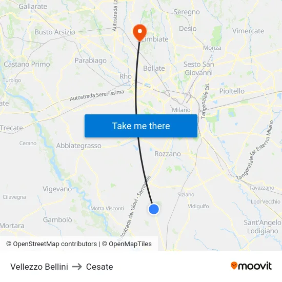 Vellezzo Bellini to Cesate map