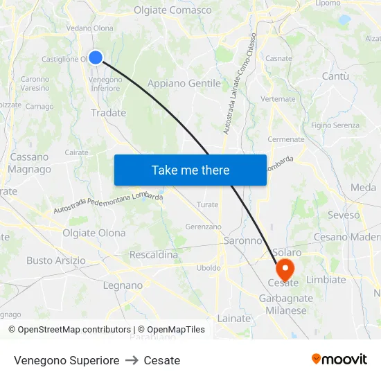 Venegono Superiore to Cesate map