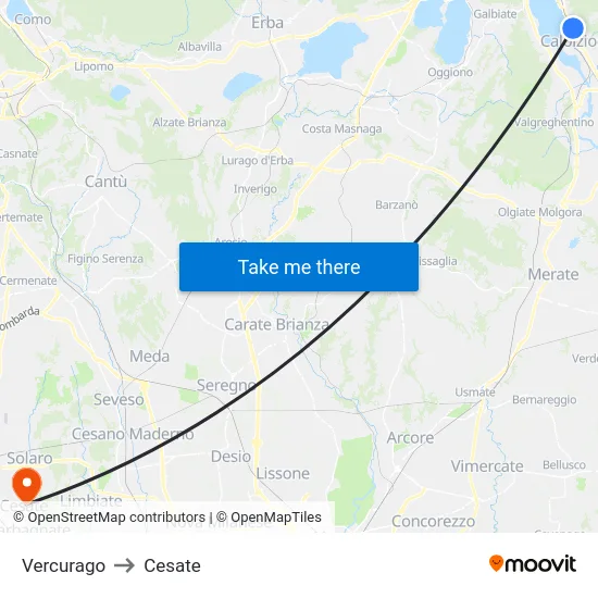 Vercurago to Cesate map