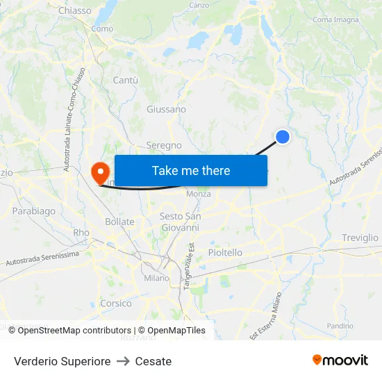 Verderio Superiore to Cesate map