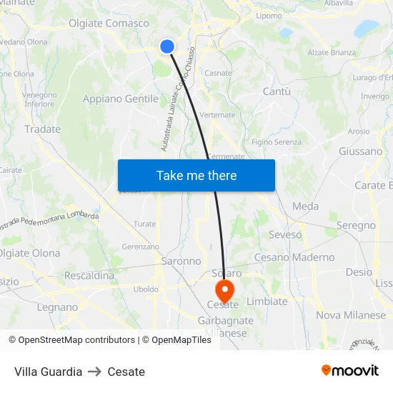 Villa Guardia to Cesate map