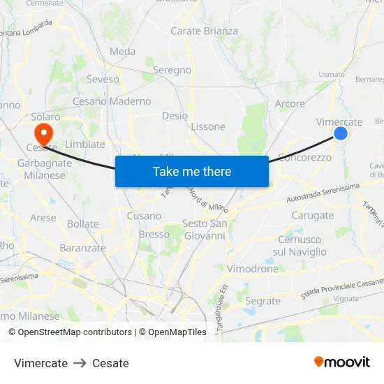 Vimercate to Cesate map