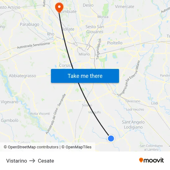 Vistarino to Cesate map