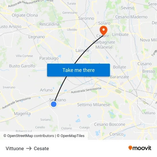Vittuone to Cesate map