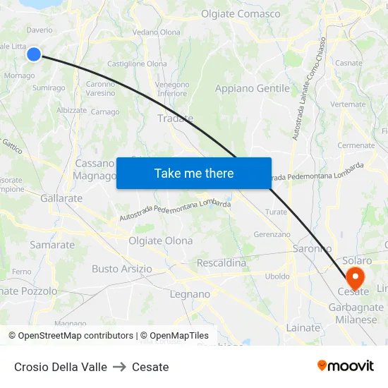Crosio Della Valle to Cesate map