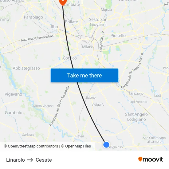 Linarolo to Cesate map