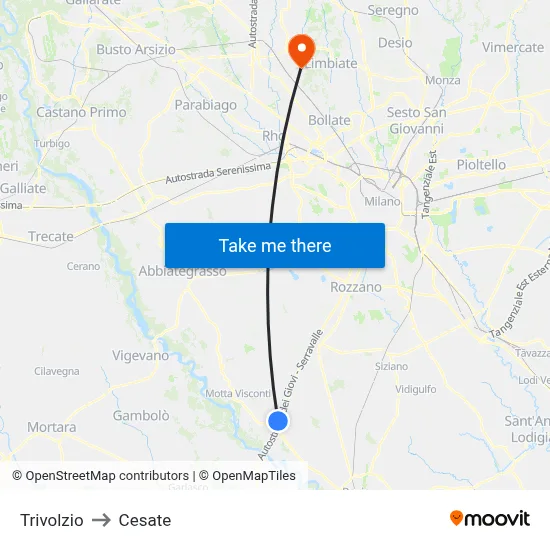 Trivolzio to Cesate map