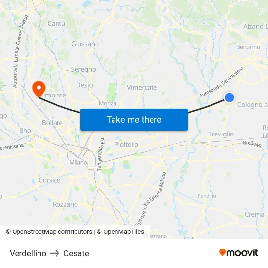Verdellino to Cesate map