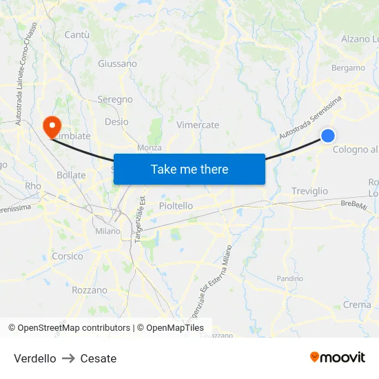 Verdello to Cesate map