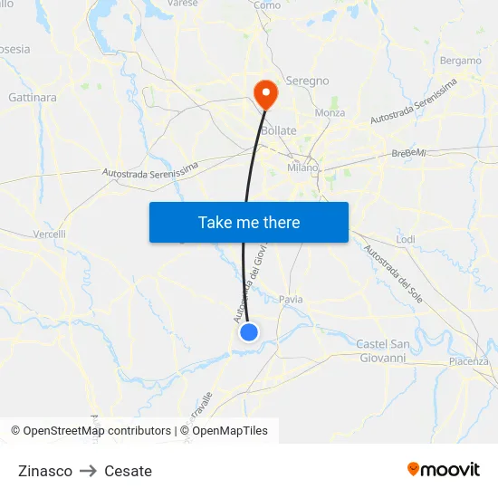 Zinasco to Cesate map
