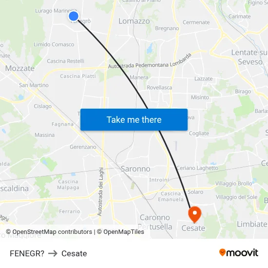 Fenegro to Cesate map