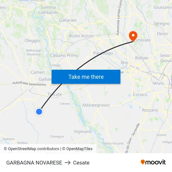 Garbagna Novarese to Cesate map
