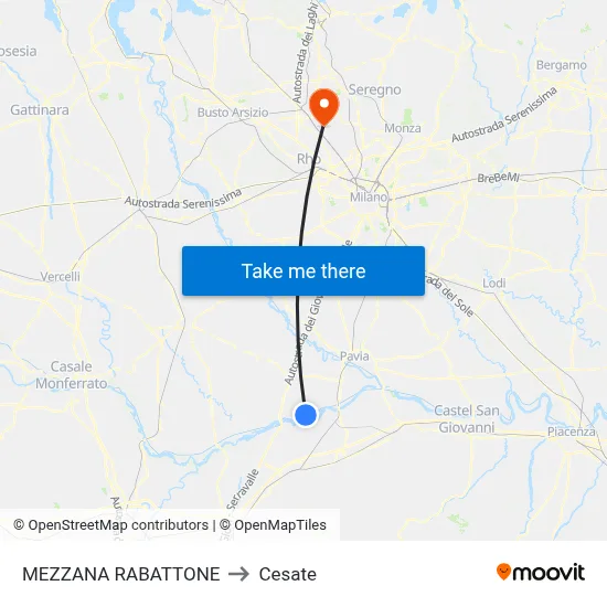 Mezzana Rabattone to Cesate map