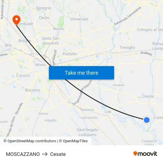 Moscazzano to Cesate map